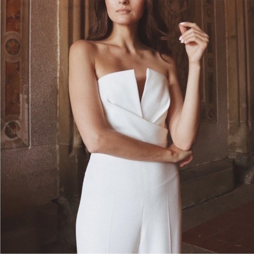 Jay Godfrey Dawson Strapless Satin Wide Leg Jumpsuit Diamond White (2) CLEARANCE - Picture 2 of 6